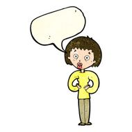 cartoon woman gesturing at self with speech bubble N8