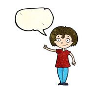 cartoon happy woman pointing with speech bubble N16