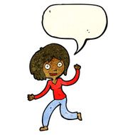 cartoon happy waving girl with speech bubble N3