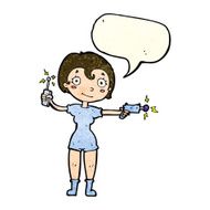 cartoon future space girl with speech bubble N4