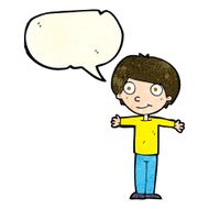 cartoon happy boy with open arms speech bubble N5
