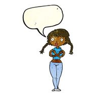 cartoon offended woman covering herself with speech bubble N3