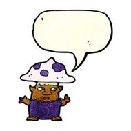 cartoon little mushroom man with speech bubble N3