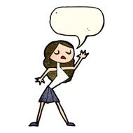 cartoon woman dancing with speech bubble N7