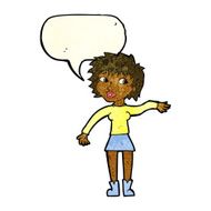cartoon friendly woman waving with speech bubble N11
