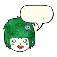 cartoon happy vampire girl face with speech bubble N4
