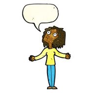 cartoon curious woman looking upwards with speech bubble N3