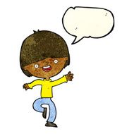 cartoon happy boy dancing with speech bubble N3