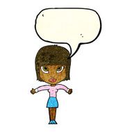 cartoon woman shrugging with speech bubble N13