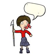 cartoon woman with spear sticking out tongue speech bubble N4