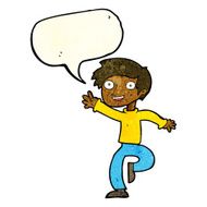cartoon excited boy dancing with speech bubble N3