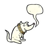 cartoon happy dog in big collar with speech bubble N4