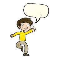 cartoon excited boy dancing with speech bubble N4