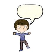 cartoon startled boy with speech bubble N8