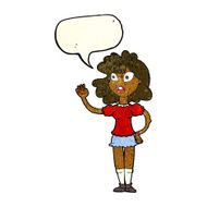 cartoon worried woman waving with speech bubble N5