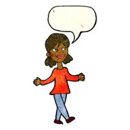cartoon woman with no worries speech bubble N9