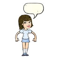 cartoon woman shrugging shoulders with speech bubble N117