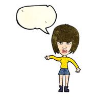 cartoon woman waving away with speech bubble N3