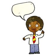 cartoon school boy answering question with speech bubble N11