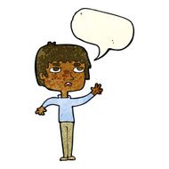 cartoton unhappy boy waving with speech bubble N2