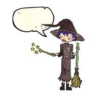 cartoon witch casting spell with speech bubble N8