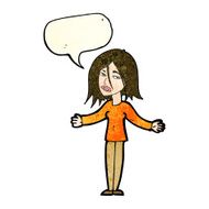 cartoon woman shrugging shoulders with speech bubble N118