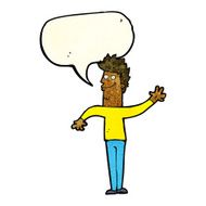 cartoon happy waving man with speech bubble N3