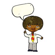 cartoon school boy answering question with speech bubble N12