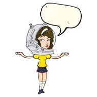 cartoon woman wearing space helmet with speech bubble N5