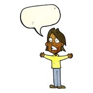 cartoon frightened man with speech bubble N21