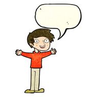 cartoon enthusiastic man with speech bubble N4
