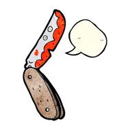 cartoon bloody folding knife with speech bubble N2