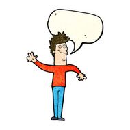 cartoon happy waving man with speech bubble N4