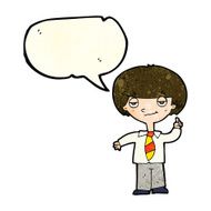 cartoon school boy answering question with speech bubble N13