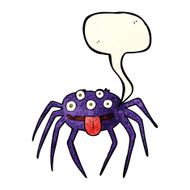 cartoon gross halloween spider with speech bubble N6