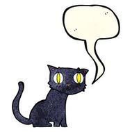 cartoon black cat with speech bubble N8
