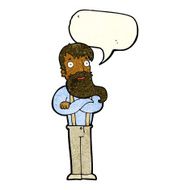 cartoon bearded hipster man with speech bubble N3