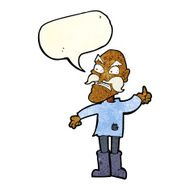 cartoon angry old man in patched clothing with speech bubble N3