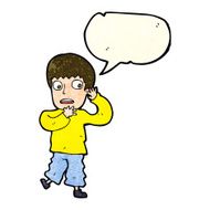 cartoon frightened boy with speech bubble N5