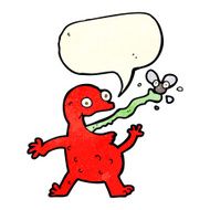 cartoon frog catching fly with speech bubble N2