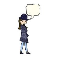 cartoon female spy with speech bubble N6
