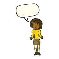 cartoon woman shrugging shoulders with speech bubble N121