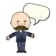 cartoon bald man with open arms speech bubble N4