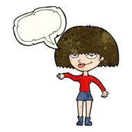 cartoon smug woman making dismissive gesture with speech bubble N4