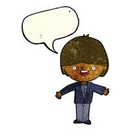 cartoon happy boy with open arms speech bubble N6