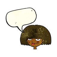 cartoon mean female face with speech bubble N3