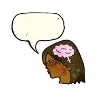 cartoon female head with brain symbol speech bubble N5