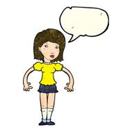 cartoon woman looking sideways with speech bubble N4