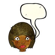 cartoon worried female face with speech bubble N3
