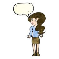 cartoon woman shrugging shoulders with speech bubble N123